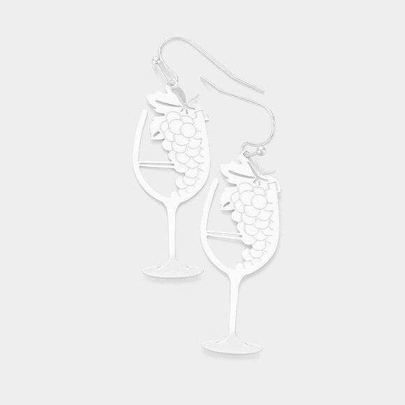 5/$25 Champagne Glass Grape Silver Tone Earrings - Picture 1 of 6